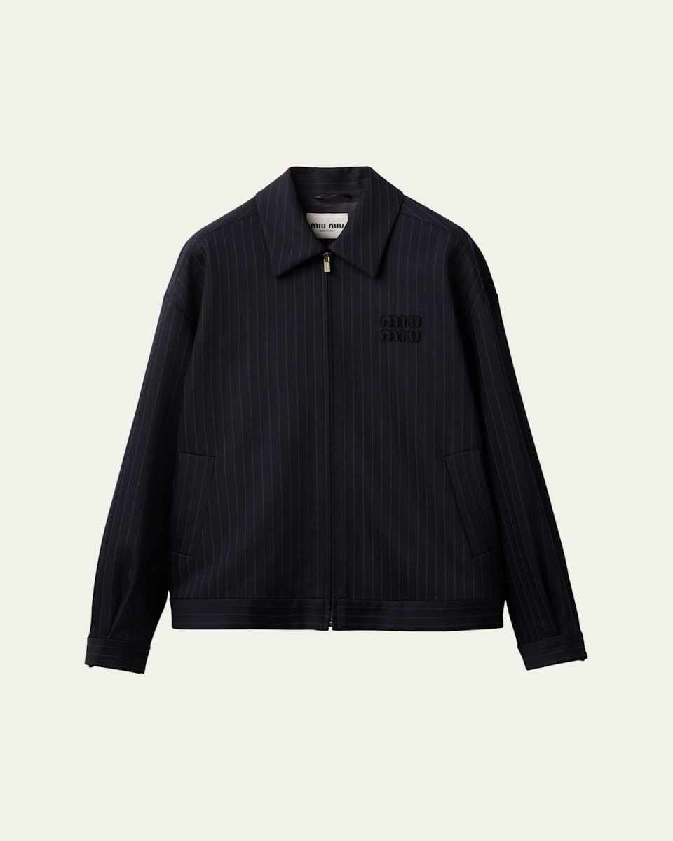 Pinstripe Zip Front Wool Jacket